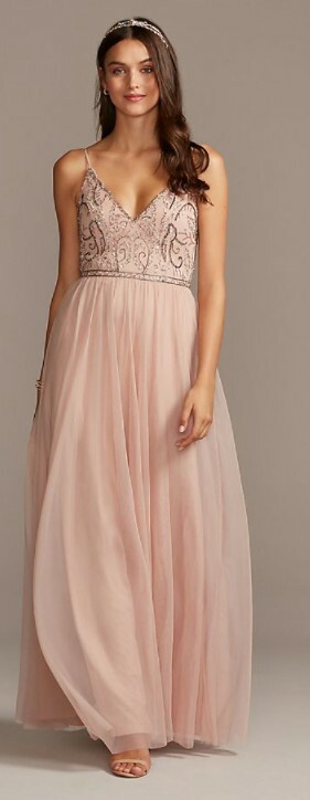 ADRIANNA PAPELL SIZE 1 PINK/BLUSH STRAP FORMAL LONG BEADED BODICE FLOWY SKIRT
