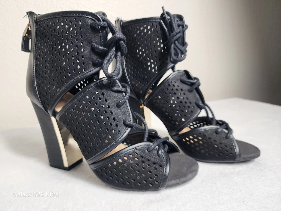 Call It Spring Women's Fasshion Booties Open Toe Lace Up Zip Heels Black Size 7 - Image 4 of 4