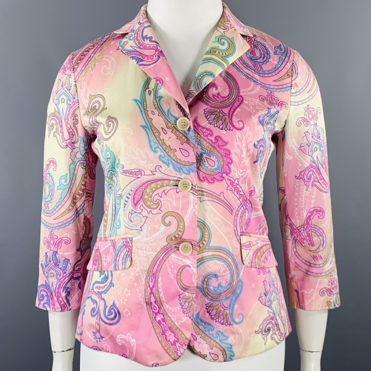 ETRO Size 10 Pink Multi Color Cotton Paisley Jacket Blazer | eBay