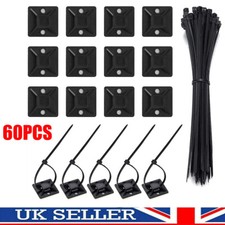 Self Adhesive Cable Wire Nylon Tie Mounts Cord Clips Sticky Base Pads + 100 Ties
