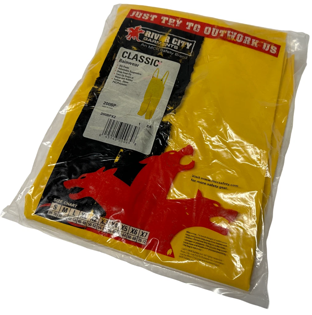 MCR 200BP Classic Rainwear Bib Pants Overall Style X2 Yellow Waterproof .35 PVC - product detail image 1