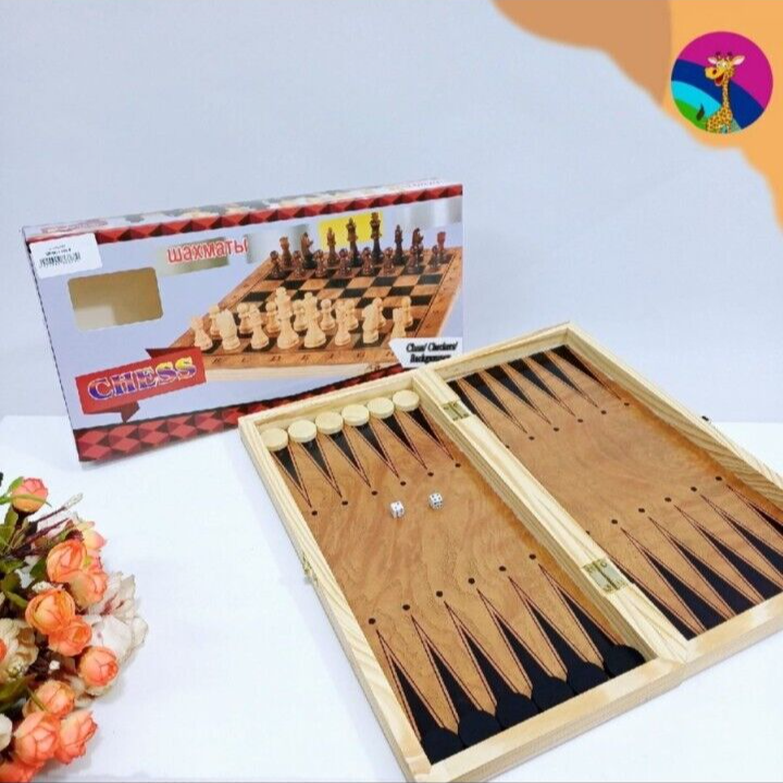 Board Game 3 in 1 Chess Checkers Backgammon Wooden 50 x 25 cm | eBay