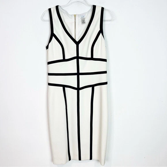 CACHE OFF WHITE NERO FANTASIA CONTRASTO BODYCON SMANICATO SCOLLO A V ABITO DONNA 10