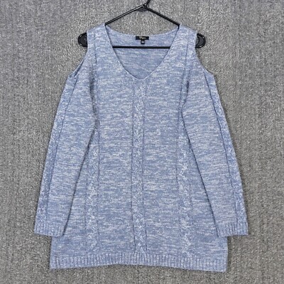 Cupio Sweater Womens Large Blue Long Sleeve Open Shoulder V-Neck Knit Tunic  Top