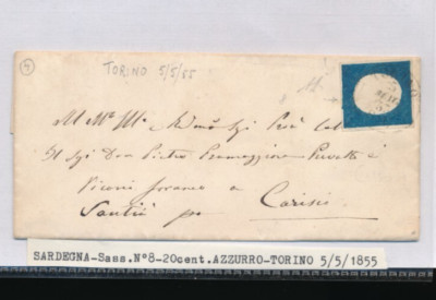 Royaume De Sardaigne 1851, 1ère émission, Timbre C. 20, Oblitéré, Italie