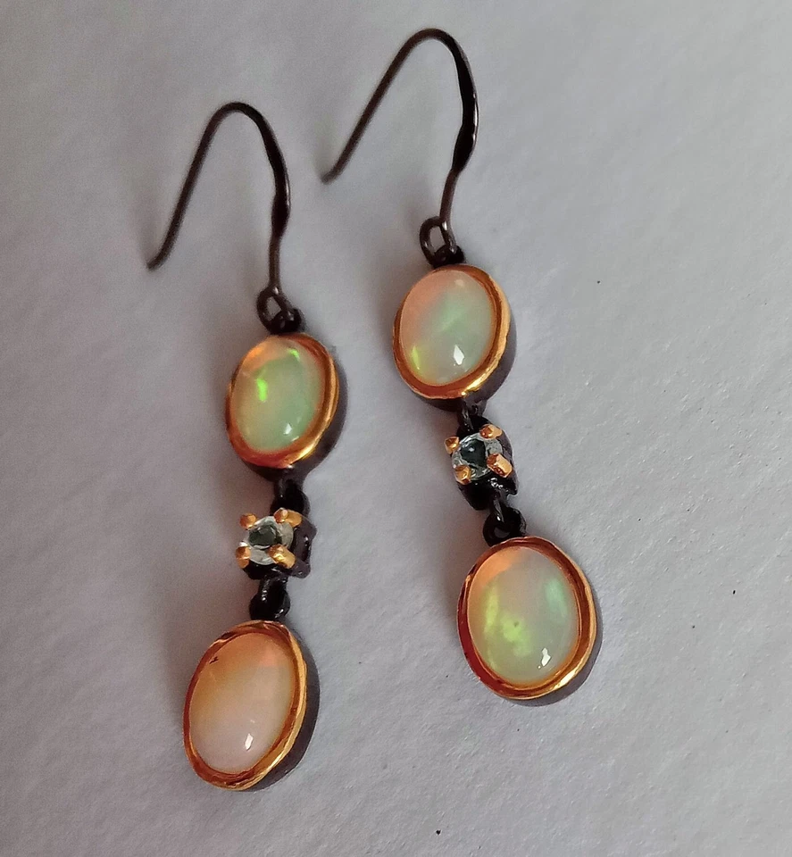 ORECCHINI IN ARGENTO STERLING 925 CON OPALI DI WELO E TOPAZI NATURALI - Immagine 4 di 4