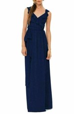 CEREMONY BY JOANNA AUGUST Lacey Ruffle Wrap Chiffon Gown Sz M Tangled up in blue