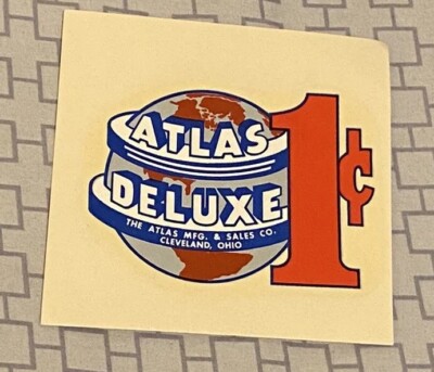 ATLAS DELUXE, 1 CENT Gum Nut VENDING, COINOP, WATER SLIDE DECAL FREE SHIPPING