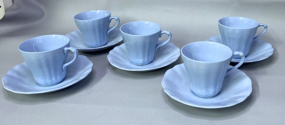 Retro Vintage - J & G Meakin Blue Coffee Tea Cups and Saucers Celeste -1950s Set - Image 2 of 4