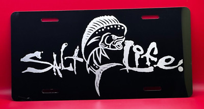 Black Aluminum Laser Engraved SALT LIFE W DOLPHIN LICENSE PLATE