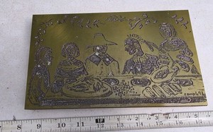 Vintage Letterpress Printing Block Thanksgiving Pilgrims Indians