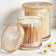 2 Pack Glass Qtip Holder Dispenser Set - Bathroom Organizer for Cotton Swabs,