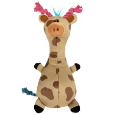 TrustyPup Tough 'N Fun Giraffe Plush Squeaky Chew Guard Dog Toy, Tan, Small
