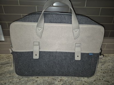 M.R.K.T. Mad Rabbit Kicking Tiger Wool Felt & Suede Briefcase Messenger Bag Gray