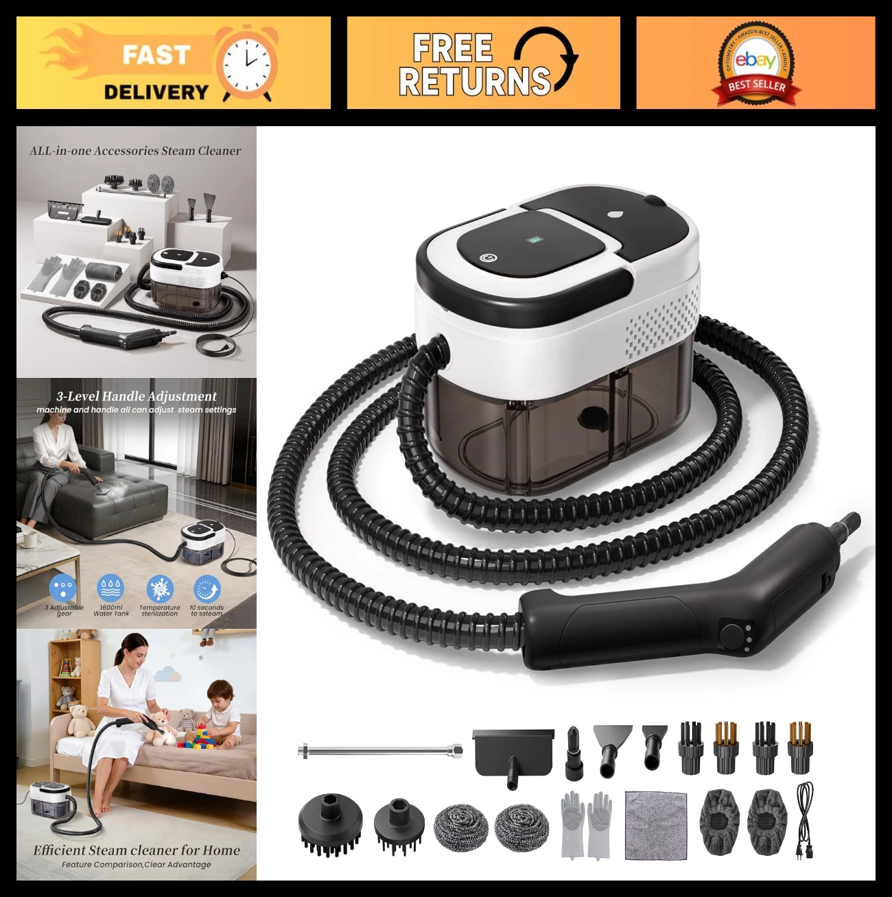 Portable Handheld Steam Cleaner for Home & Car - 3-Level Adjustable, Fast Heat-U