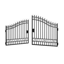 12x8 FT Heavy Duty Steel Dual Swing Driveway Gate Powder Coated Basic Style