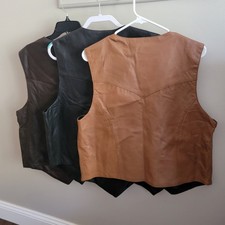 Lot of 3 Scully Leather Vests Mens Western Biker Black Brown Tan M L XL Snap