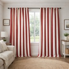 VTG POTTERY BARN Set Of 5 Drapes Curtain Panels 44 X 96" Red White Stripe Cotton