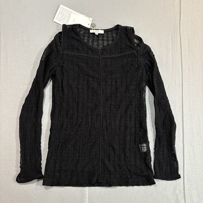 NWT IRO Camille Cold Shoulder crochet net Sz 42 Long Sleeve Top Black