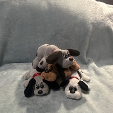 VTG 1986 Tonka Pound Puppies Mini Set of 4 Black Tan White Grey Plush 8"