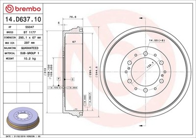 2x Bremstrommel BREMBO 14.D637.10 für TOYOTA HILUX 7 Pick up 8 FORTUNER GUN112_