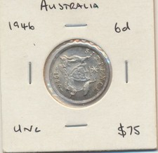 Australia: 1946 King George V Silver 6d Sixpence, Cat $65 UNC, Lustrous