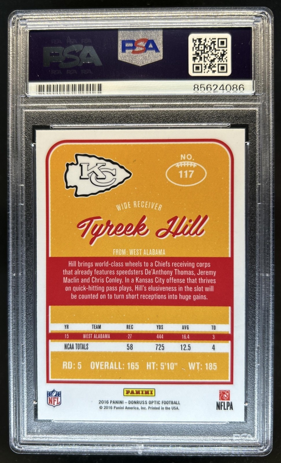 2016 Donruss Optic Tyreek Hill In Person Auto PSA/DNA Certified RC Auto Grade 10 view 2
