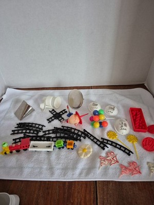 Lot of Vintage Cake Toppers Wilton Clown, Train, Flowers Christmas Easter