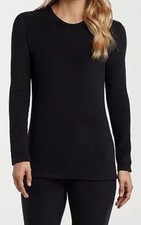 Cuddl Duds Women  s Fleecewear Stretch Crewneck Top - Black, Size Small