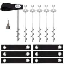 Trampoline Anchors High Wind Heavy Duty 12" Set of 6 with Straps, Drill Bit