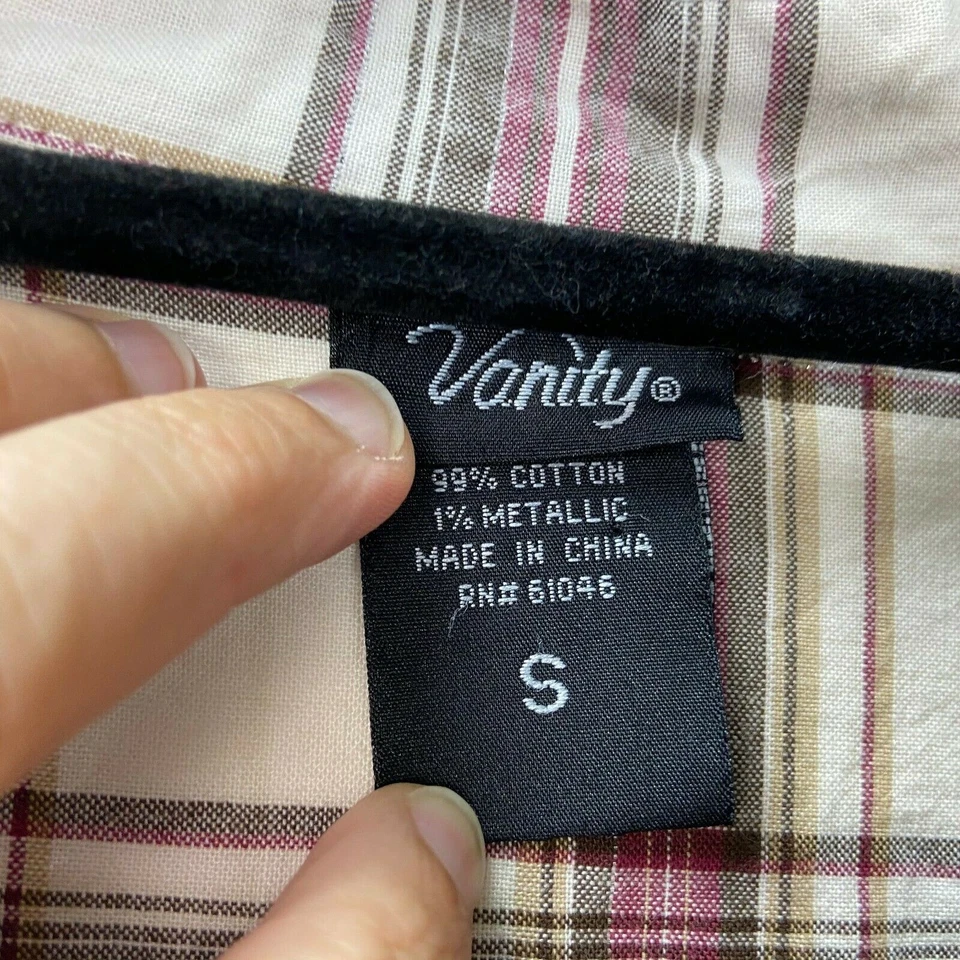 Top tocador pequeño para mujer rojo marfil manga a cuadros bordado con botones Foto 3 de 4