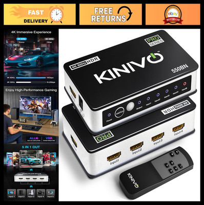 5-Port HDMI Switch 4K 60Hz HDR10, IR Remote, 18Gbps, Dolby Vision, VRR - Compati