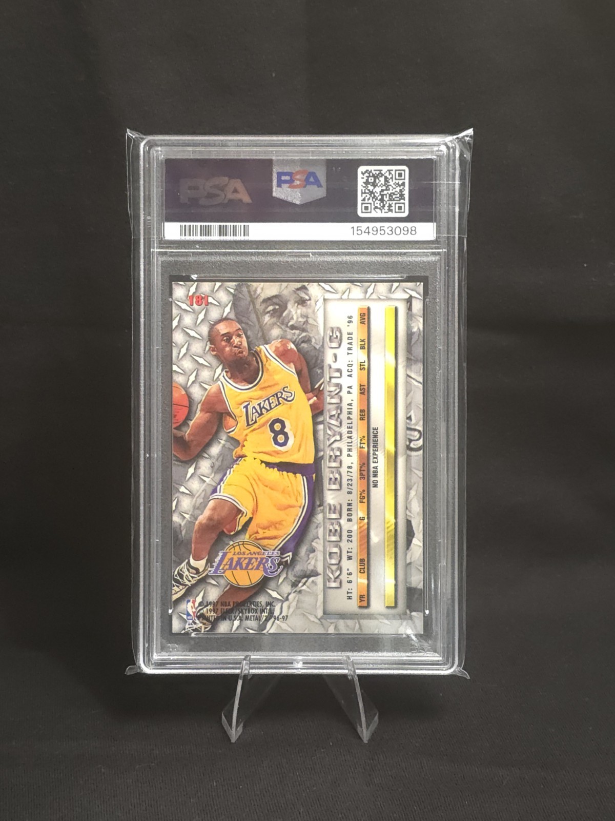 1996 Fleer Metal #181 (PSA 8) Kobe Bryant Rookie Card RC view 2