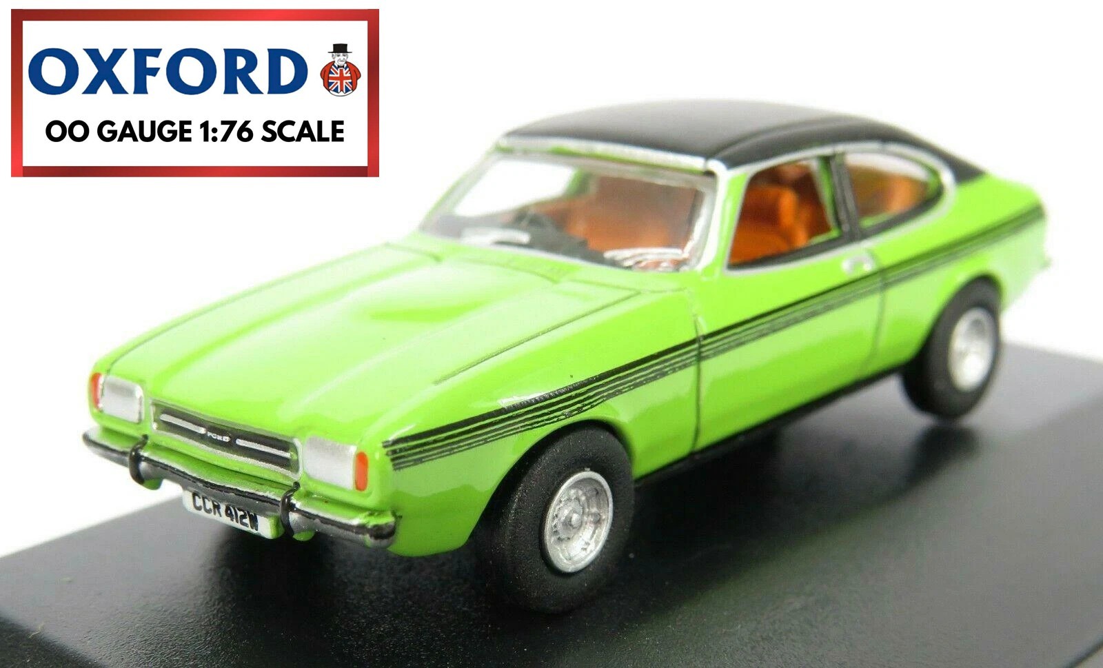 Oxford Diecast 76CPR001 Ford Capri MkII Car Lime Green 1:76 Scale OO Gauge
