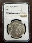 1921 Morgan Silver Dollar $1 NGC MS62