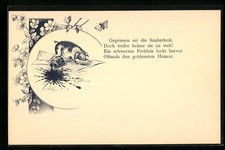 Ansichtskarte Kleines Schwein mit umgestoßenem Tintenfass