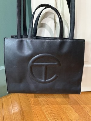 Authentic Telfar Medium Black Shopping Bag Black Vegan Leather w/dust bag