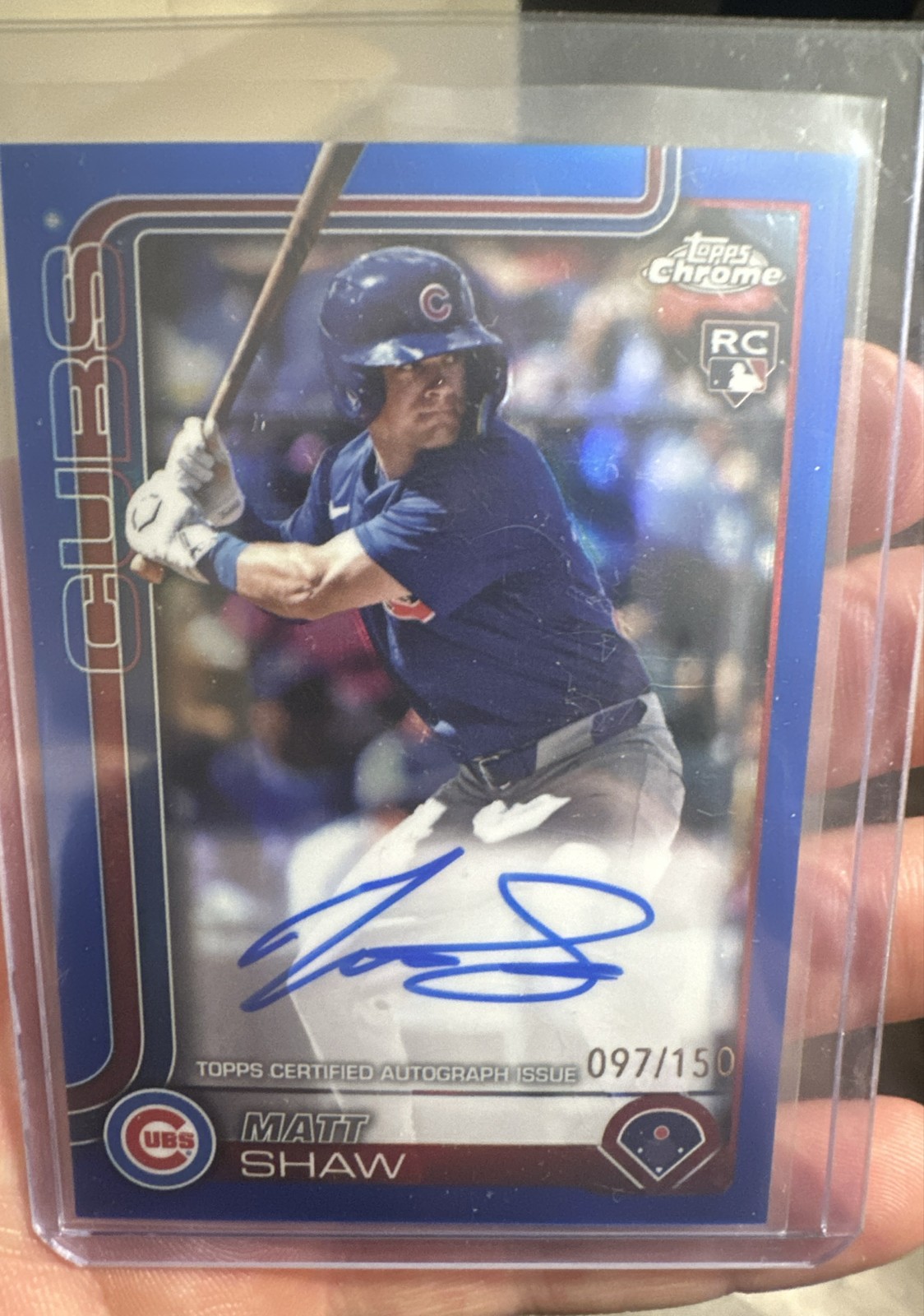 2025 Topps Chrome -Rookie Autograph Matt Shaw #RA- MS Blue Refractor /150 AU,RC 