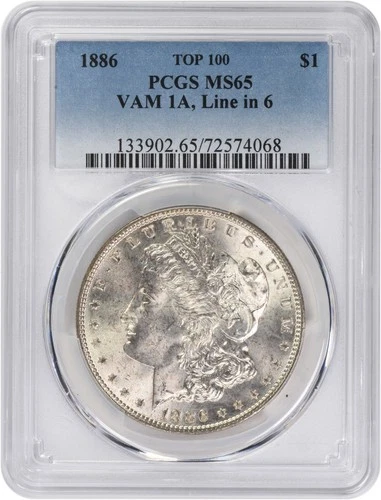 1886 VAM 1A Morgan Silver Dollar Line in 6 MS65 PCGS
