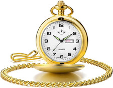 Smooth Quartz Pocket Watches for Men Classic Arabic Digital Luminous Dial Day