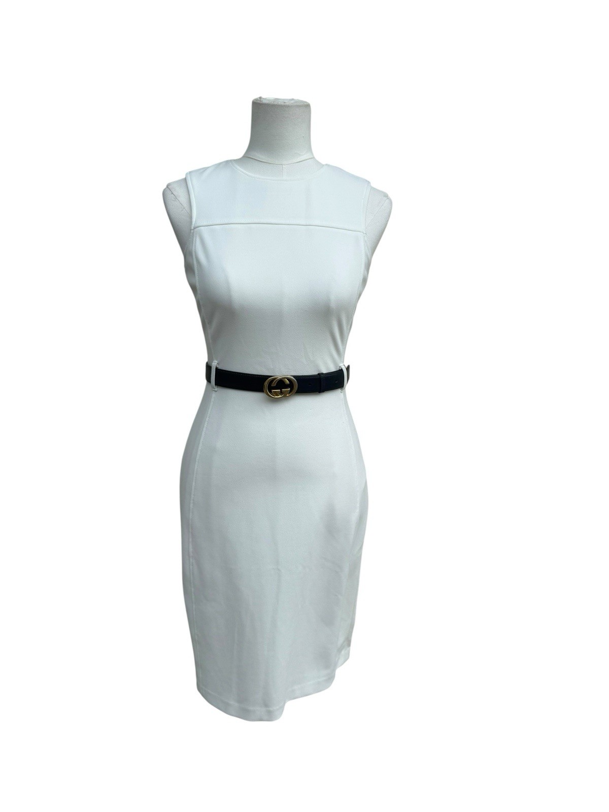 Calvin Klein White Sheath Dress Size 2 Sleeveless Career Cocktail Midi Dress