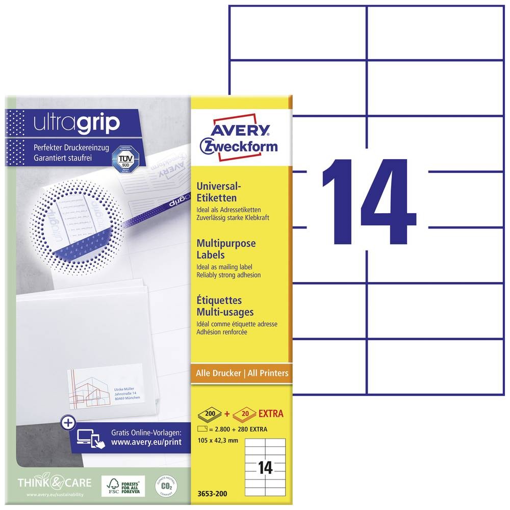 Étiquettes blanches premium Avery 3653-200 pour classement haut de gamme de dossiers