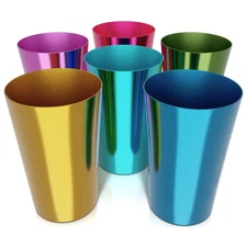 Reusable Aluminum Cups 15oz Set of 6 Colorful Metal Drinking Tumblers Camping Pa