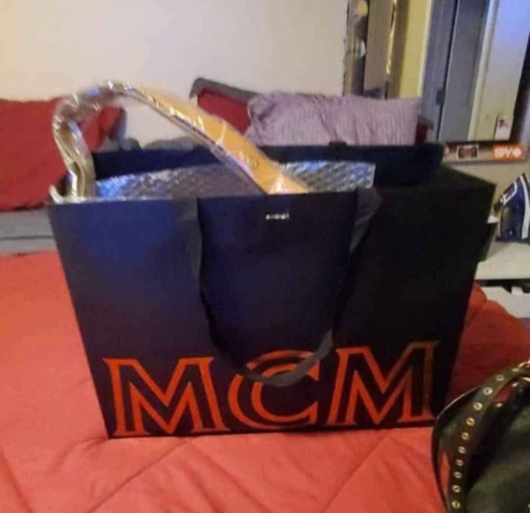 mcm cognac monogram shoulder tote bag — image 4