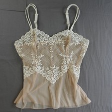 Y2K Lace Trim Cami Top Med Beige Cream Sheer Mesh Coquette Fairy Feminine Dainty