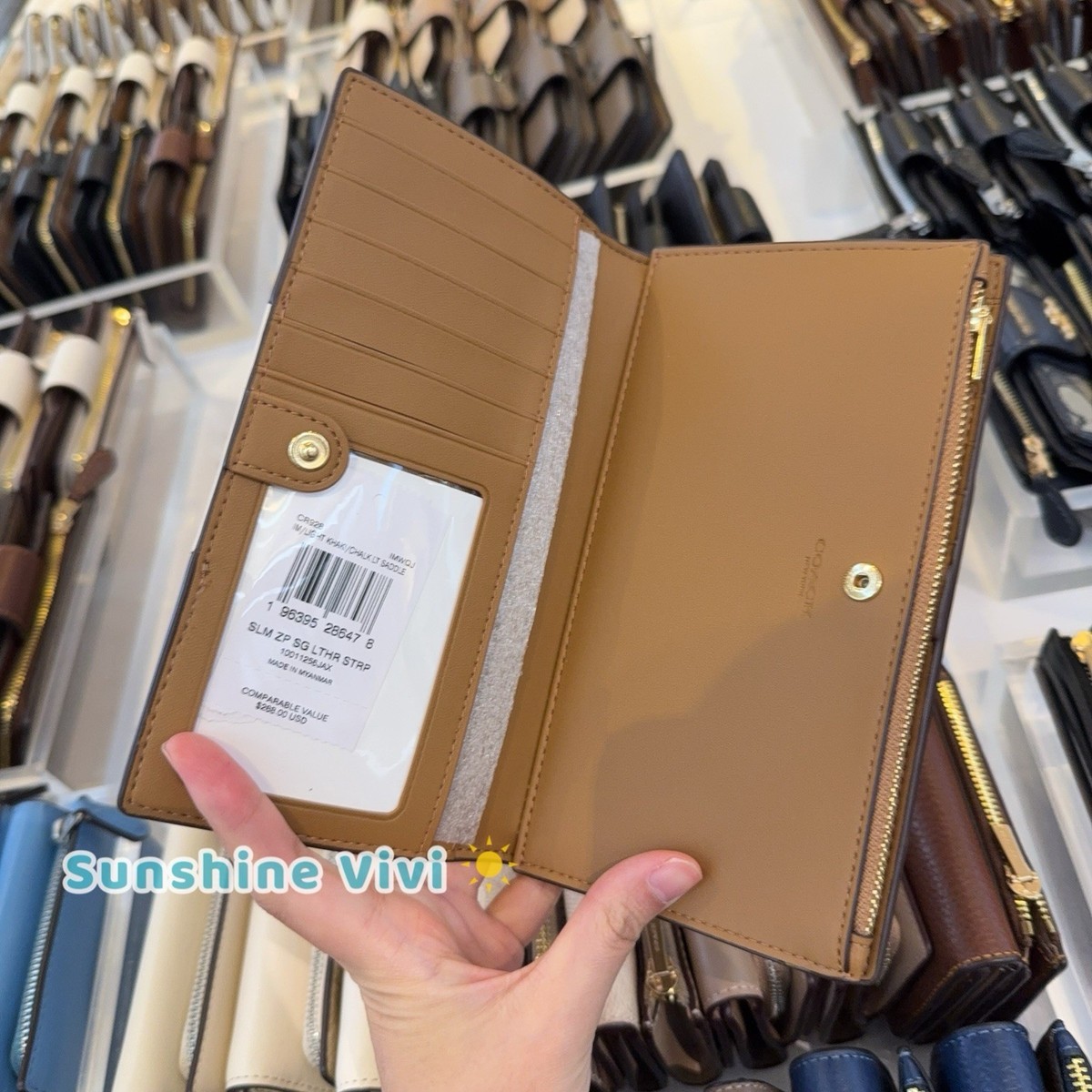 NWT Coach Slim Zip Wallet Signature Canvas With Stripe CR928 Gold