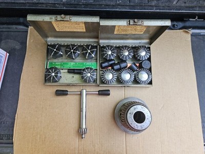 Jacobs 96-F1 Flex Collet Lathe Chuck w/Key, & Jacobs Rubber Flex Collet Set
