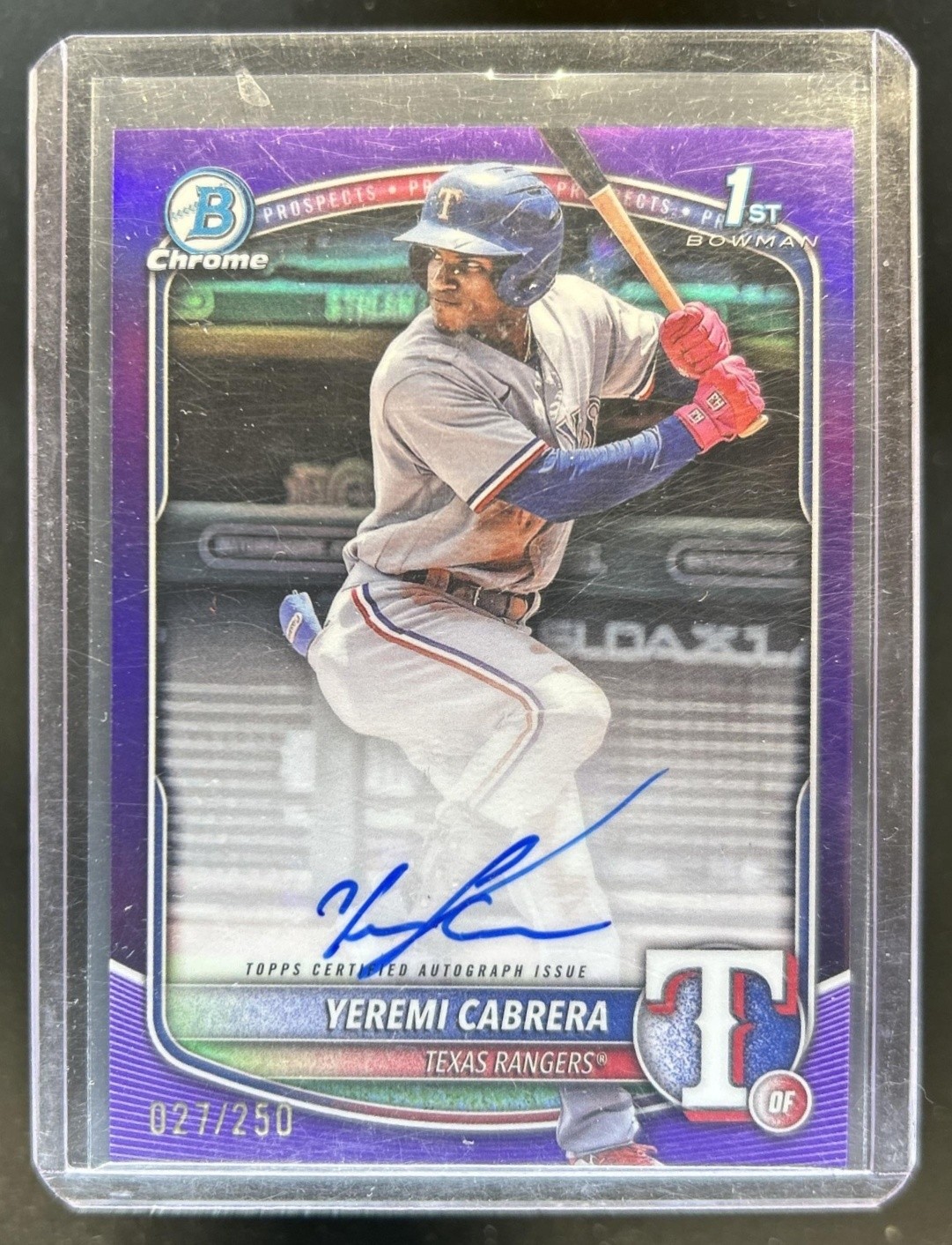 2025 Bowman Yeremi Cabrera Chrome Auto Purple Refractor 1st #/250 Rangers