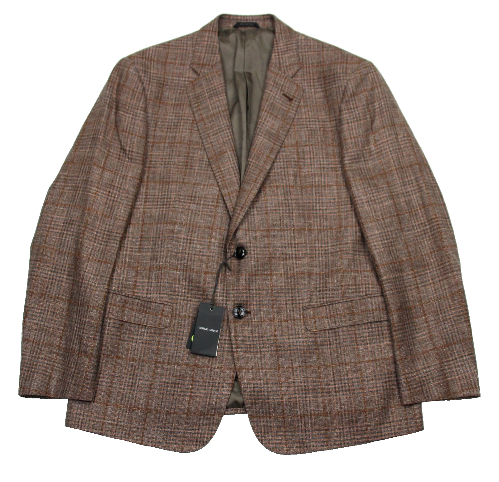 Giorgio Armani — $2995 Giorgio Armani Soft Blazer 44 R Wool Silk Linen Brown Plaid Sport Coat