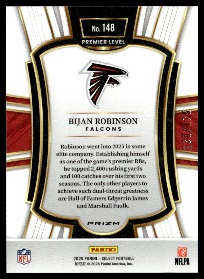 2025 Panini Select Blue Prizm Bijan Robinson 130/175 #148 | eBay